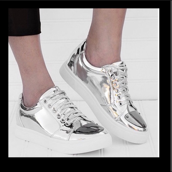 silver metallic platform sneakers